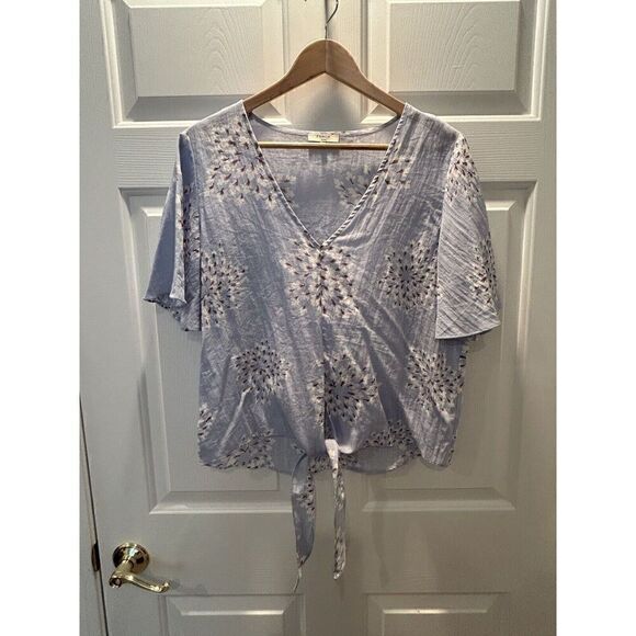 FRNCH Paris Women’s Size Large Lightweight V-Neck Tie Waist Top Blouse - Picture 1 of 6